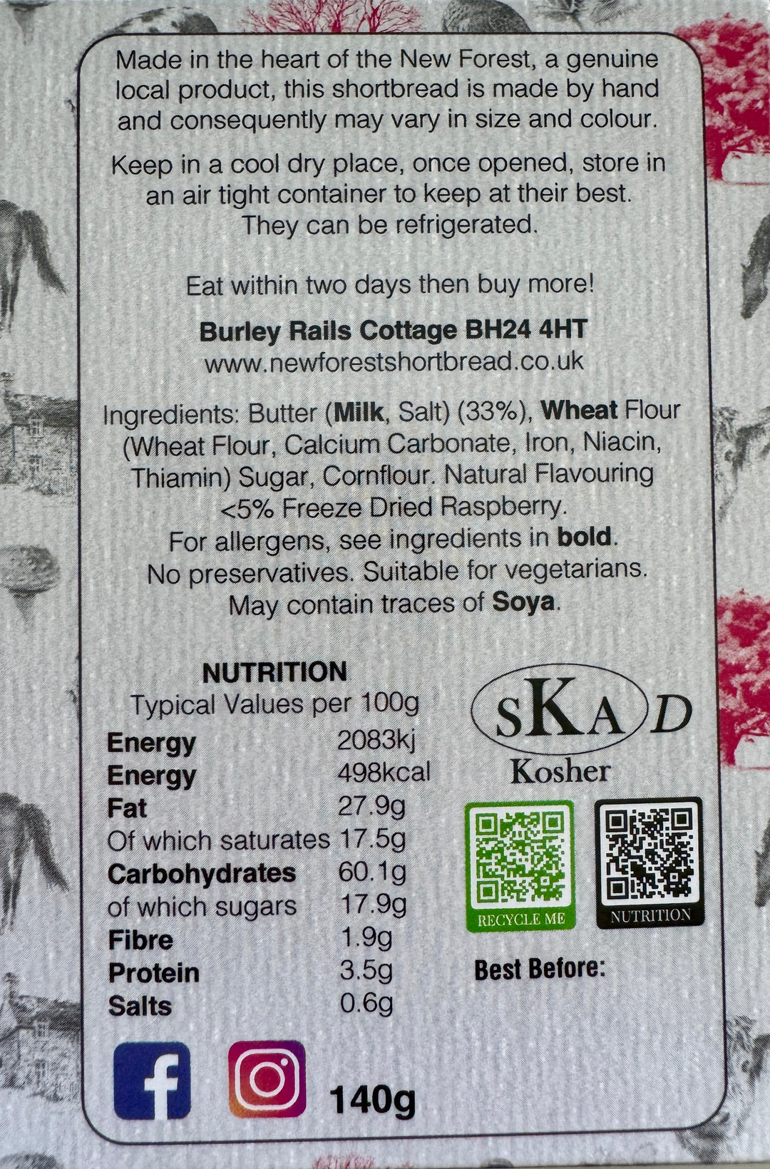 Raspberry Flavoured New Forest Shortbread - Box of 8