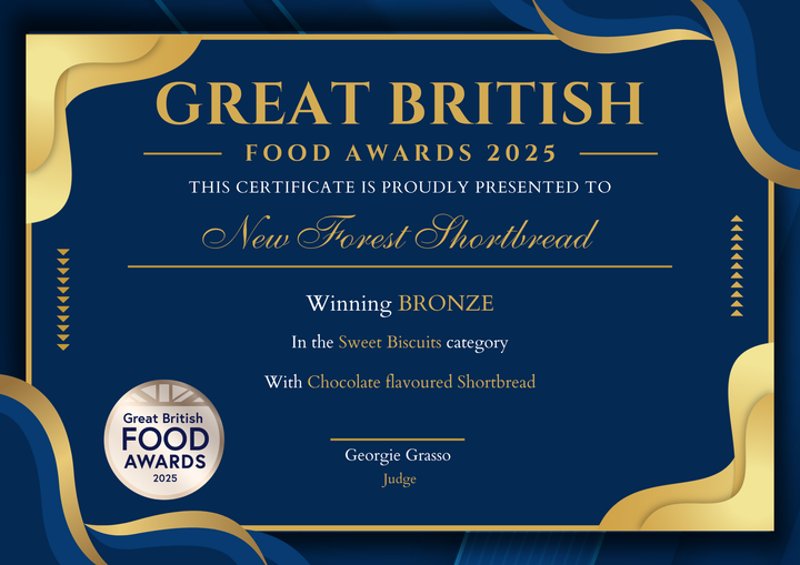 Great British Food Awards 2025 certificate for New Forest Shortbread