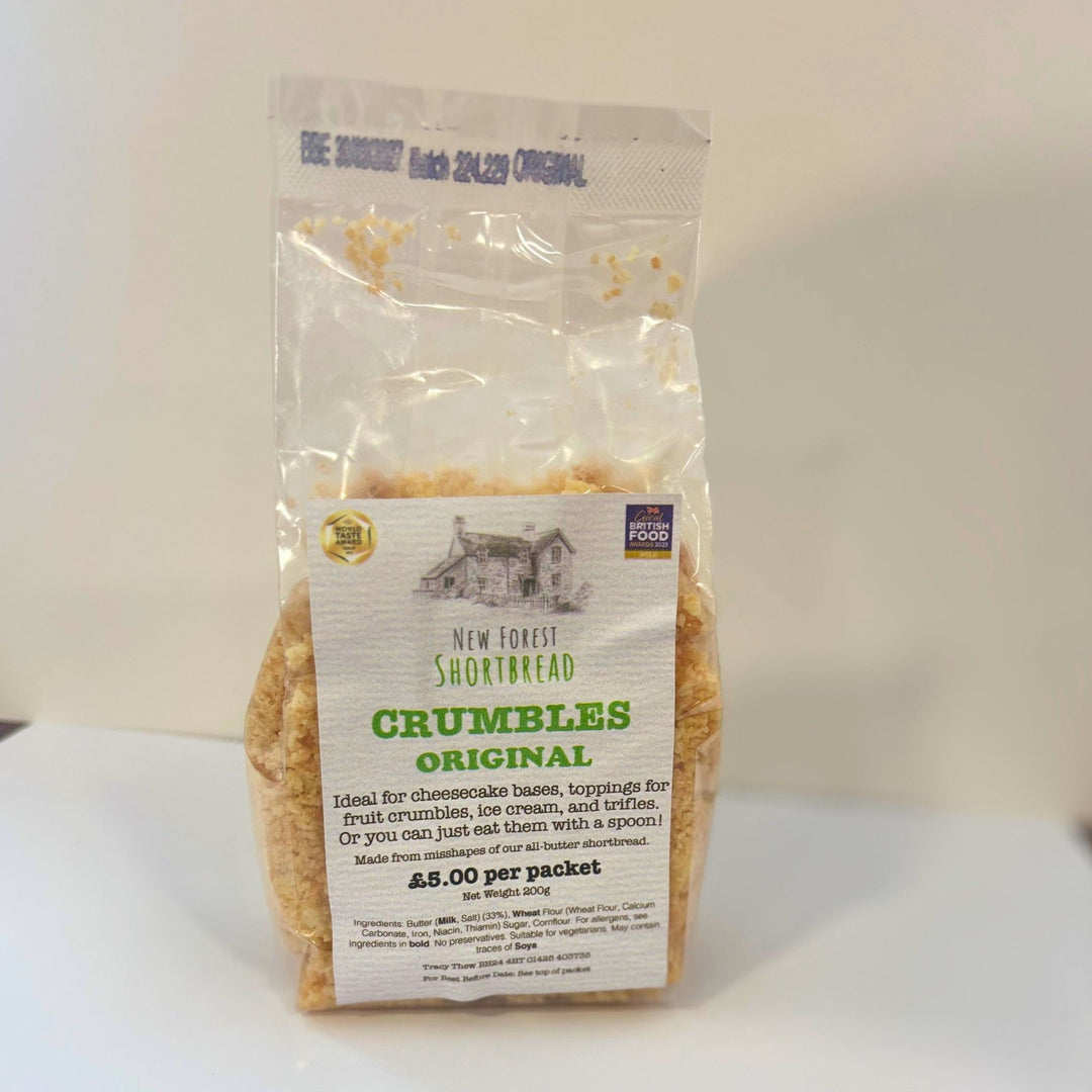 Original shortbread crumbles in a bag with a white background