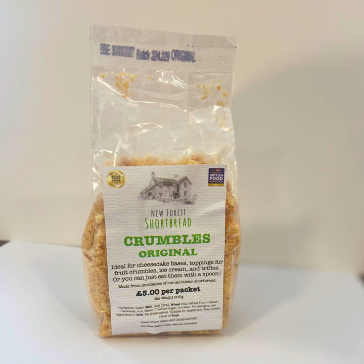 Original shortbread crumbles in a bag with a white background